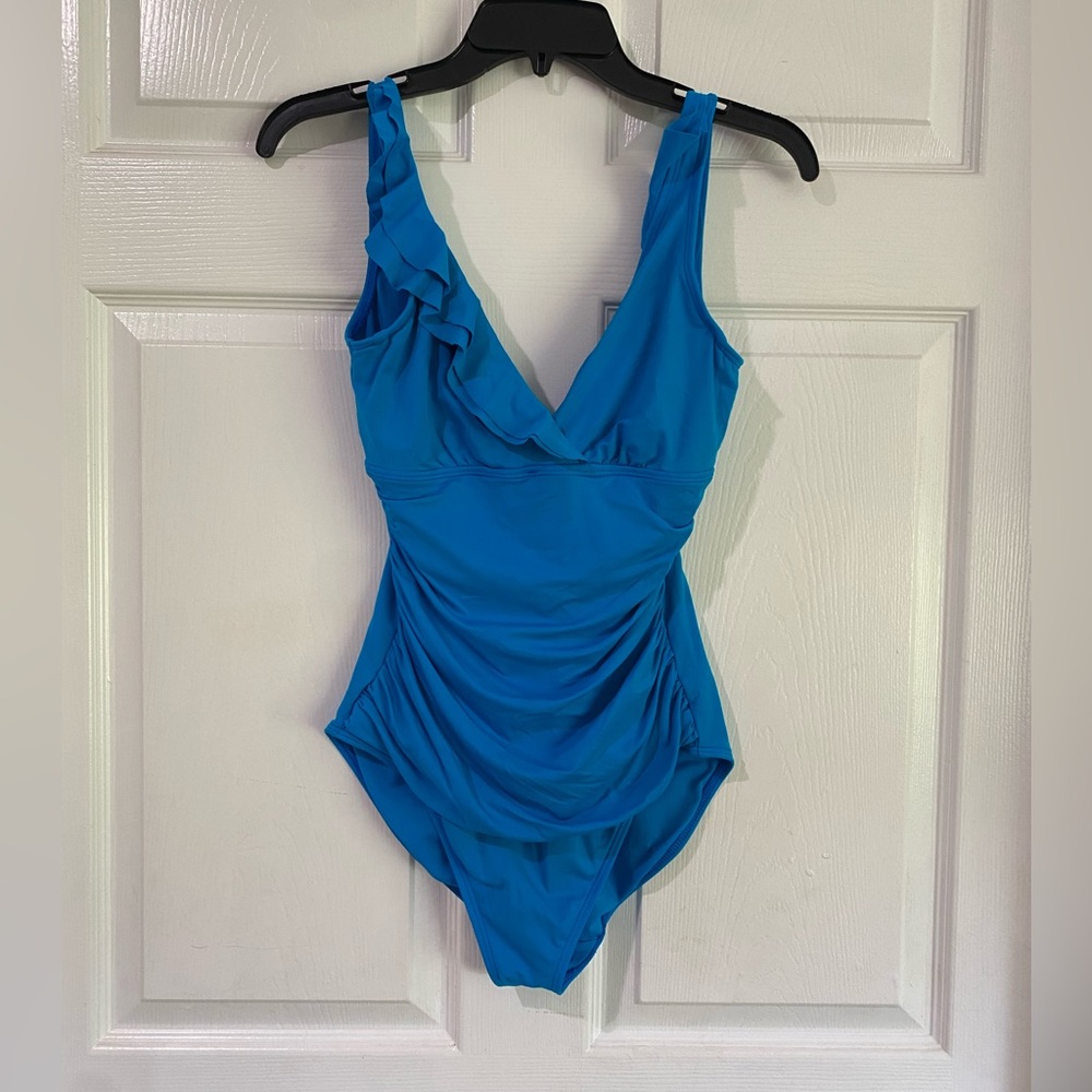Lauren Ralph Lauren One Piece Swimsuit Size 8 Blue Slimming